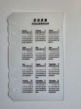 A6 Year At A Glance 2026 Clear Planner Calendar Insert - White